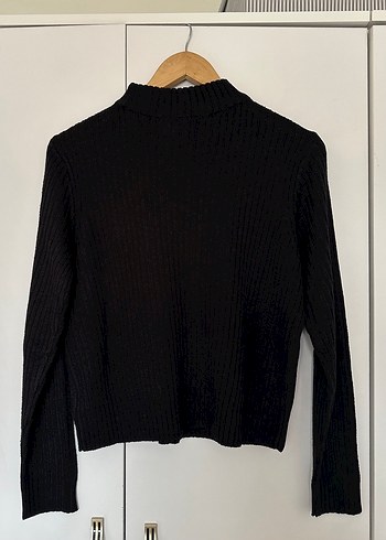 Siyah Yüksek Yakalı Örgü Kadın Kazak - Görsel 2