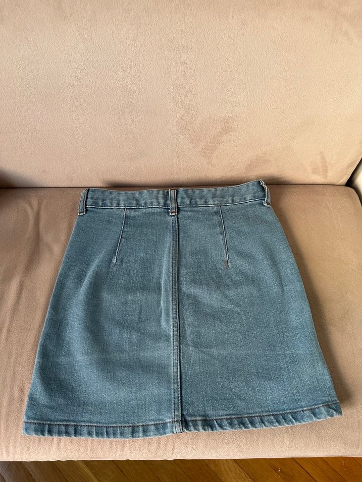 Düğmeli Bej Mimi Kot Etek - Görsel 2