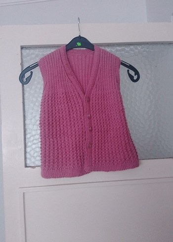 Kız Çocuk Pembe V Yaka Örme Süveter - Görsel 7