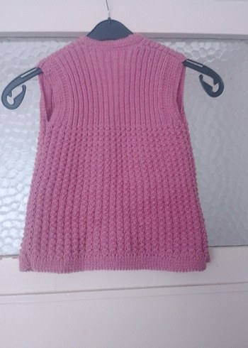 Kız Çocuk Pembe V Yaka Örme Süveter - Görsel 4