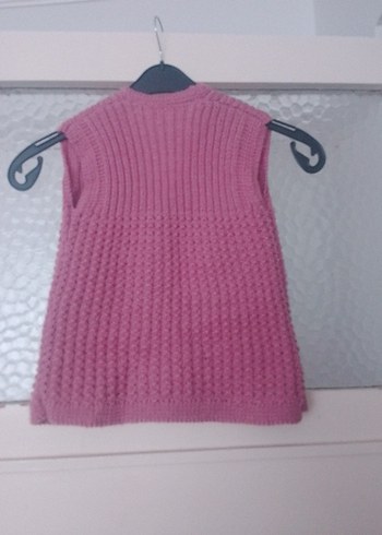 Kız Çocuk Pembe V Yaka Örme Süveter - Görsel 3