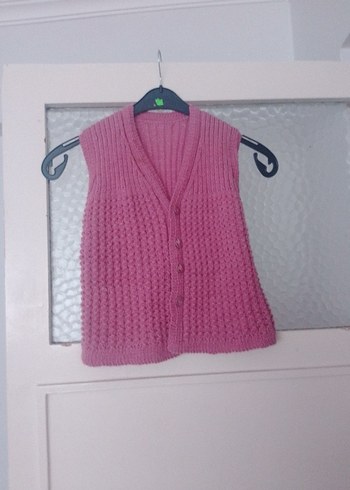 Kız Çocuk Pembe V Yaka Örme Süveter - Görsel 8