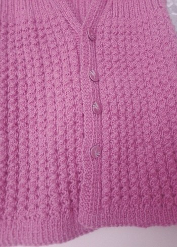 Kız Çocuk Pembe V Yaka Örme Süveter - Görsel 2