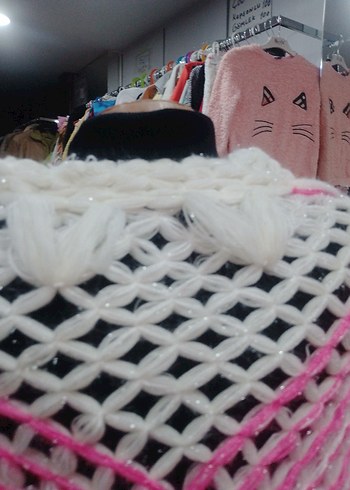 Renkli Pembe Beyaz Örgü Bohem çocuk Şal - Görsel 4