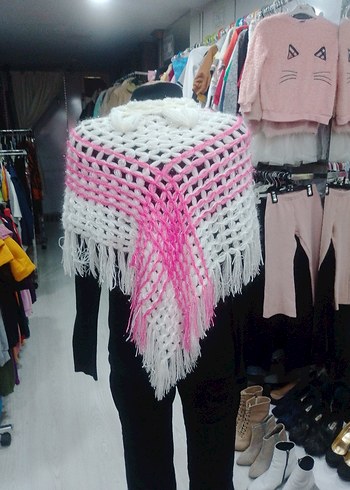 Renkli Pembe Beyaz Örgü Bohem çocuk Şal - Görsel 2