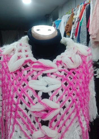 Renkli Pembe Beyaz Örgü Bohem çocuk Şal - Görsel 7