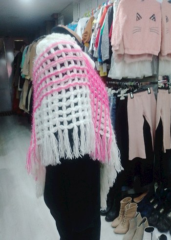 Renkli Pembe Beyaz Örgü Bohem çocuk Şal - Görsel 6