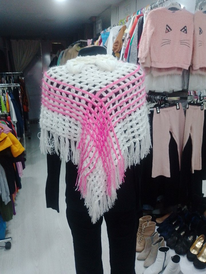 Renkli Pembe Beyaz Örgü Bohem çocuk Şal - Görsel 2