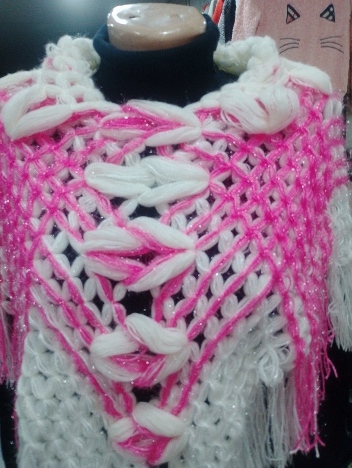 Renkli Pembe Beyaz Örgü Bohem çocuk Şal - Görsel 5