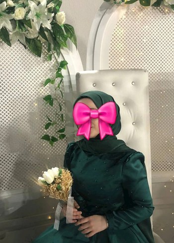 m Beden Uzun Yeşil Drapeli Yüksek Yakalı Kadın Elbise
