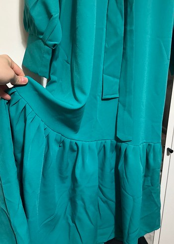 Uzun Turkuaz Kadın Elbise - Görsel 3