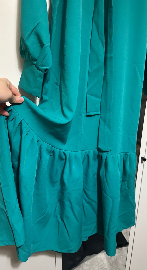 Uzun Turkuaz Kadın Elbise - Görsel 3