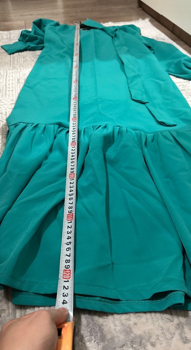 Uzun Turkuaz Kadın Elbise - Görsel 4