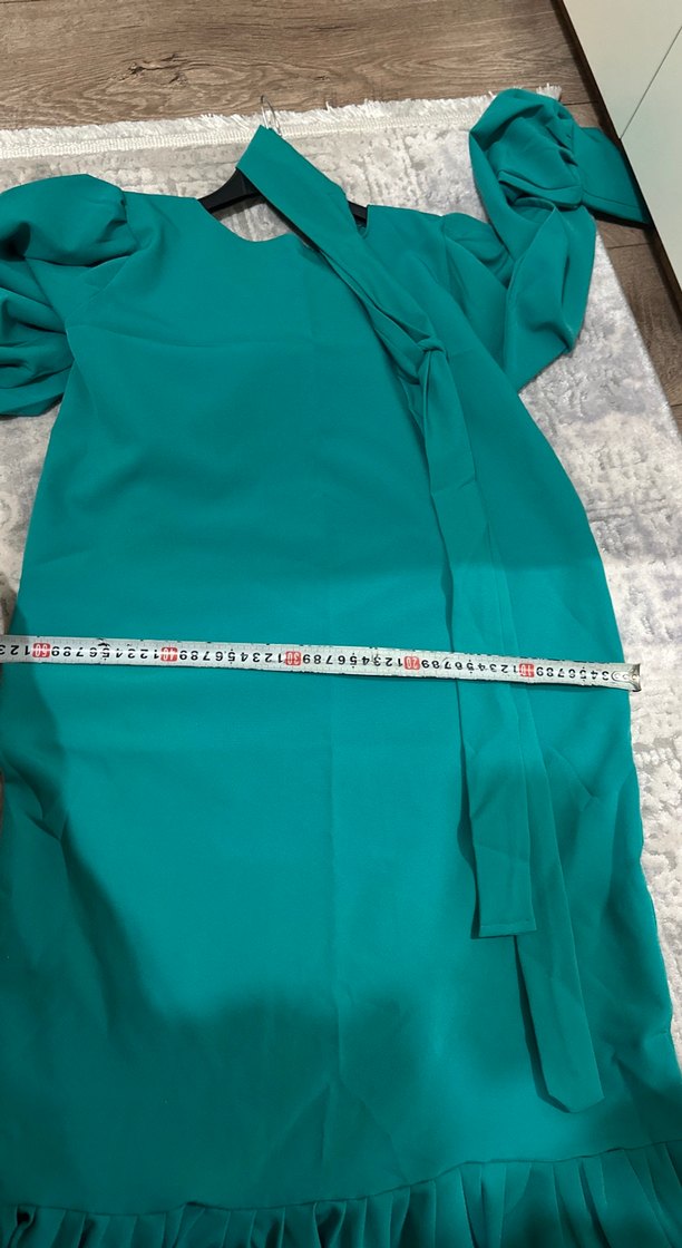 Uzun Turkuaz Kadın Elbise - Görsel 5