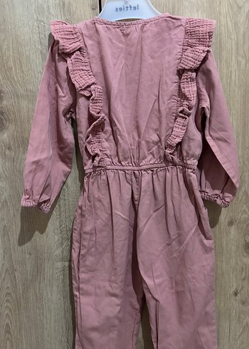 Kızlar için düğmeli pembe keten tulum - Görsel 6