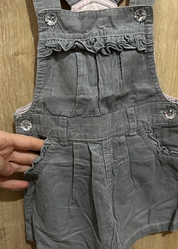 Düğmeli Gri Kız kadife Elbise - Görsel 5