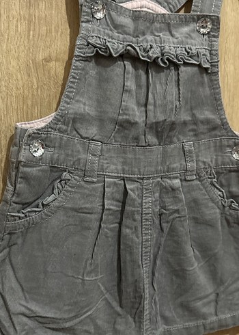 Düğmeli Gri Kız kadife Elbise - Görsel 2