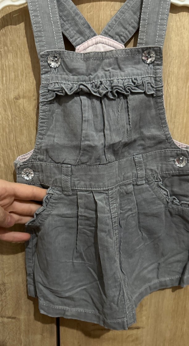 Düğmeli Gri Kız kadife Elbise - Görsel 5