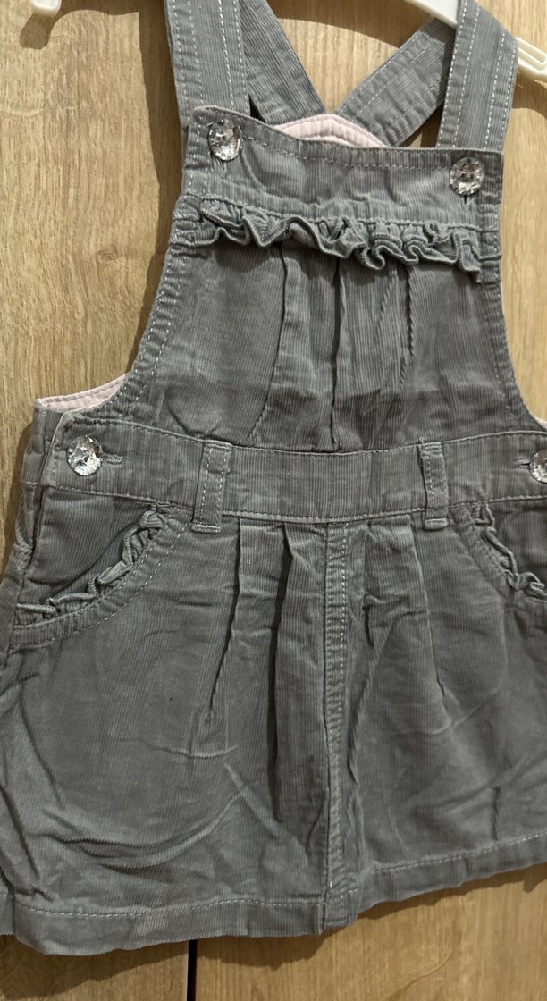 Düğmeli Gri Kız kadife Elbise - Görsel 2