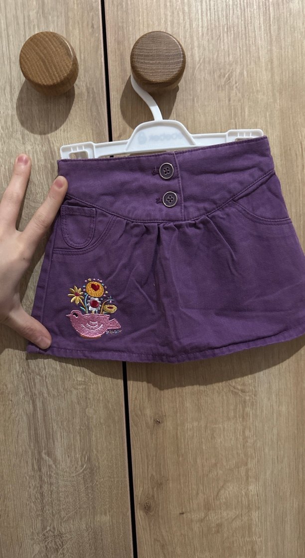 Mor Düğmeli Nakışlı Kız Etek - Görsel 2