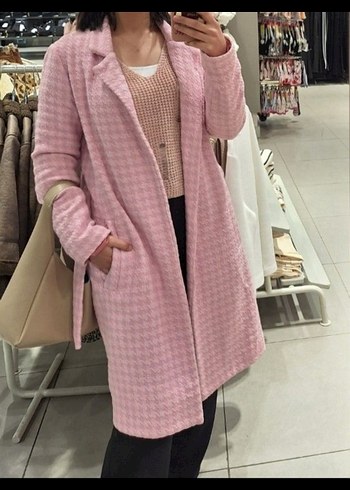 Pembe Ekose Desenli Midi Kadın Kaban - Görsel 3