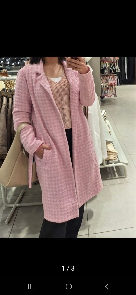 Pembe Ekose Desenli Midi Kadın Kaban - Görsel 3