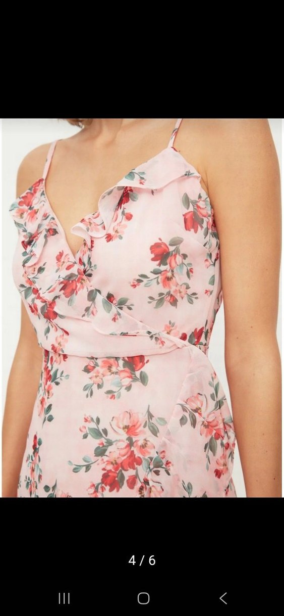 Pembe Çiçekli Volanlı Mini Bohem Elbise - Görsel 2