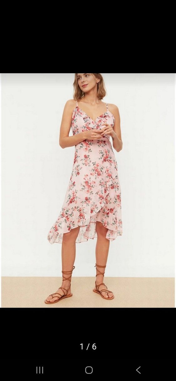 Pembe Çiçekli Volanlı Mini Bohem Elbise - Görsel 4