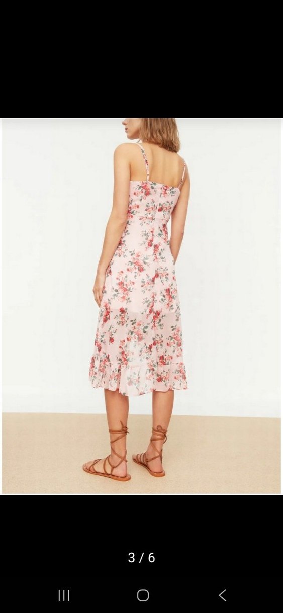 Pembe Çiçekli Volanlı Mini Bohem Elbise - Görsel 3