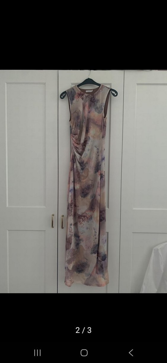 Drapeli Bağlama Desenli Uzun Elbise - Görsel 2