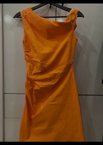 Mango Drapeli Straplez Mini Turuncu Elbise