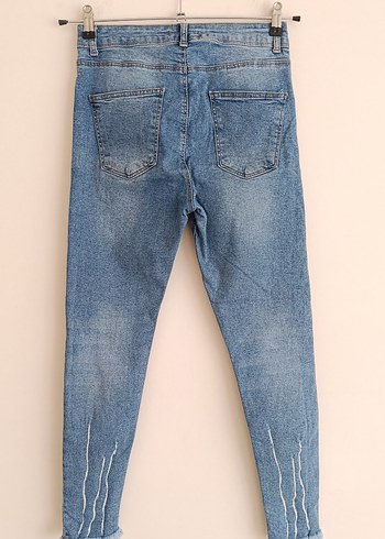 Renkli Mavi Kesik Detaylı Rahat Kesim Kadın Kot Pantolon - Görsel 2