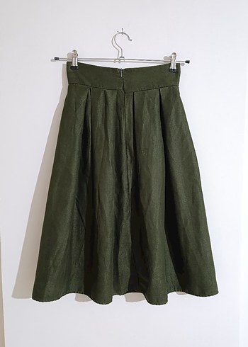 Haki Kadın Midi Boy Pilili Süet Etek - Görsel 3