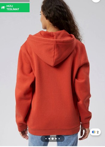 Kadın Turuncu Fermuarlı Sweatshirt - Görsel 2