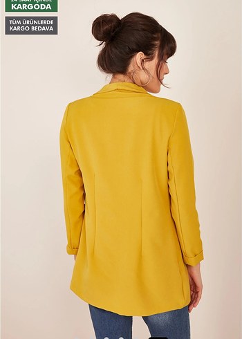 Sarı Midi Kadın Blazer Ceket - Görsel 2