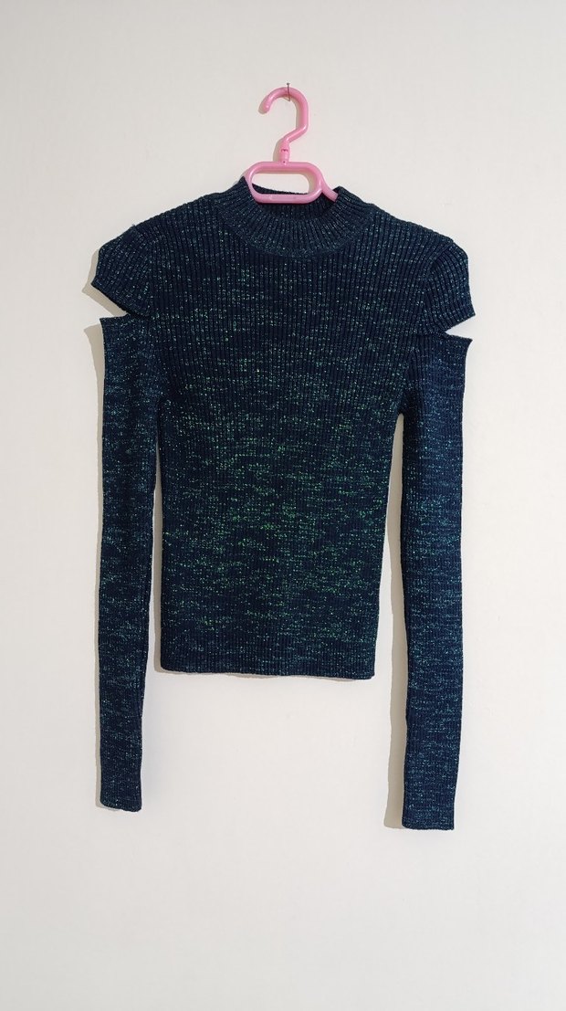 Lacivert Pencere Detaylı Simli Kazak - Görsel 3