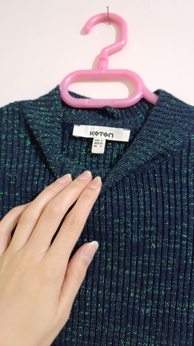 Lacivert Pencere Detaylı Simli Kazak - Görsel 4