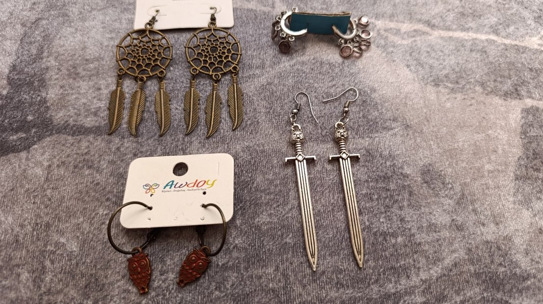 Bohem Gri Etnik Boncuklu Küpeler - Görsel 2