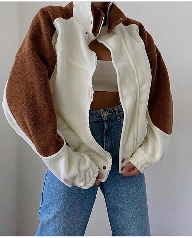 Kahve-krem polar ceket