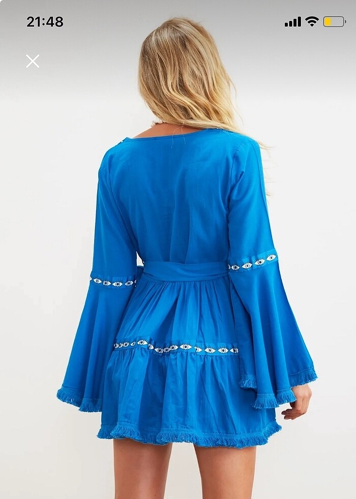 Saks mavi plak elbisesi - Görsel 2