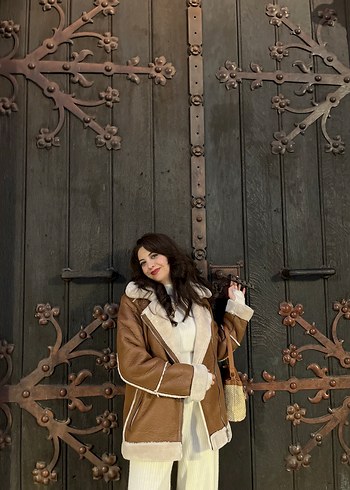 Kürklü Kahverengi Süet Kadın Ceket - Görsel 8