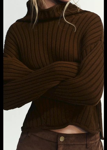 Boğazlı Kahverengi Kadın Kazak - Görsel 3