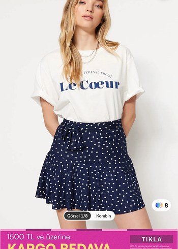 Lacivert Puantiyeli Pilili şortlu Mini Etek - Görsel 5