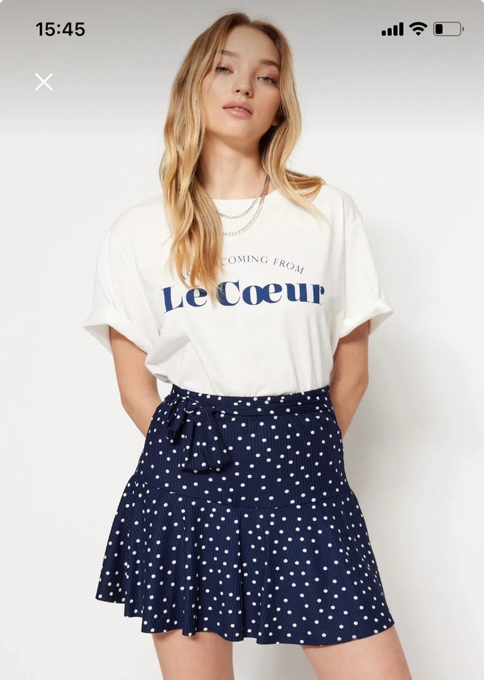 Lacivert Puantiyeli Pilili şortlu Mini Etek - Görsel 2