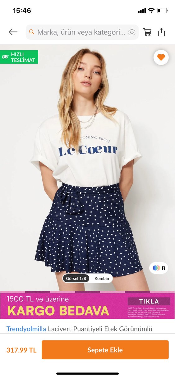 Lacivert Puantiyeli Pilili şortlu Mini Etek - Görsel 5