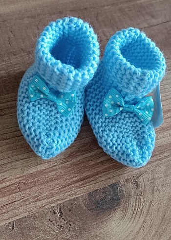 Mavi Örgü Erkek Bebek Patik - Görsel 2