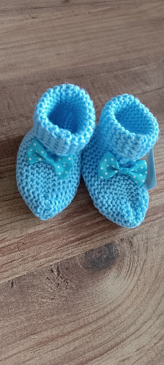Mavi Örgü Erkek Bebek Patik - Görsel 2