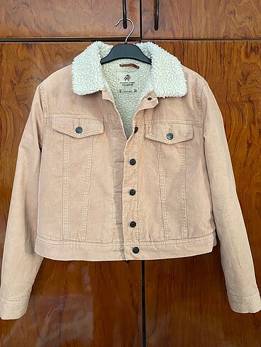 Pull & Bear Yünlü Pembe Fitilli Kadife Ceket