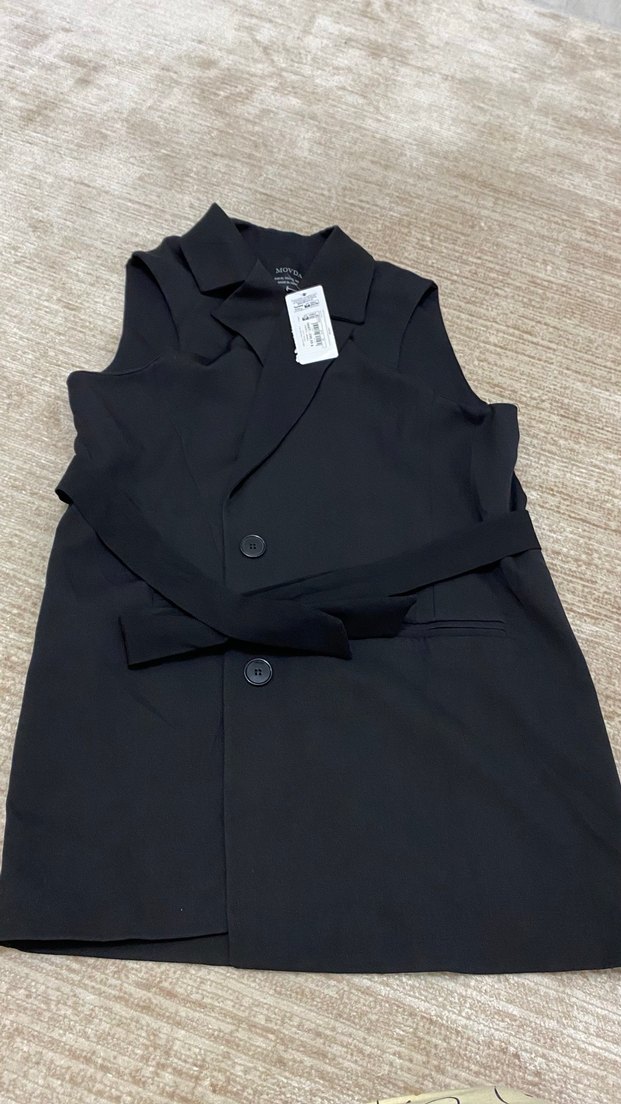 Siyah Kısa Kollu Düğmeli Kadın Blazer - Görsel 2