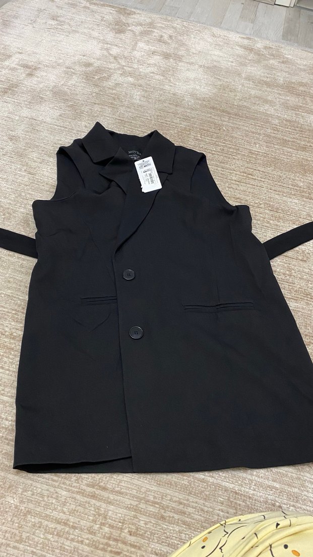 Siyah Kısa Kollu Düğmeli Kadın Blazer - Görsel 4